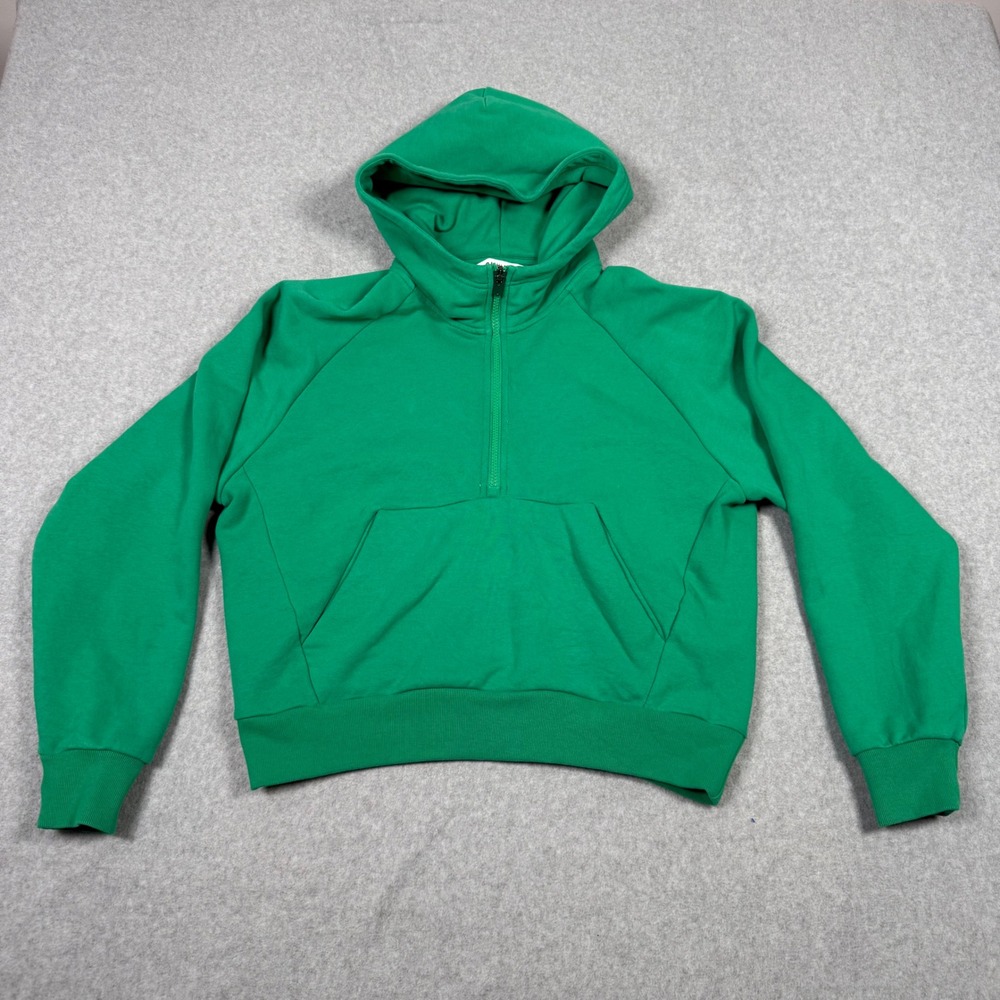 Athleta Forever Fleece Quarter Zip Hoodie Kelly Green Sweatshirt Pullover Small